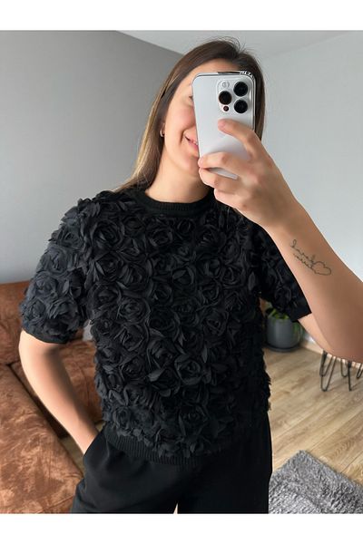 İzel Benli Butik Πλεκτό με λεπτομέρεια τριαντάφυλλου 100% βαμβακερό Mercerized