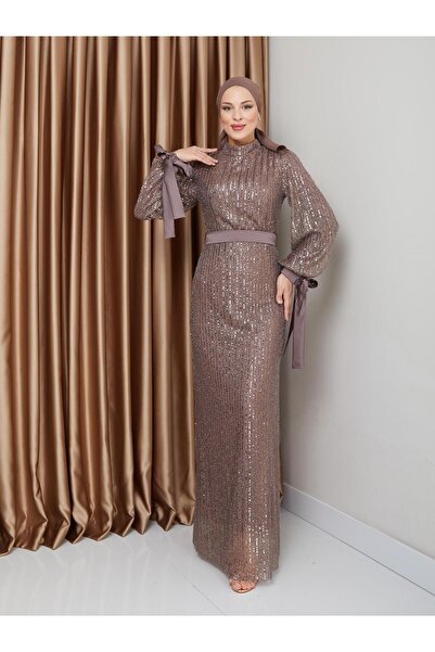 Olcay Suknia wieczorowa Hidżab z cekinami - rękawy z kokardą, A.Brown 1222