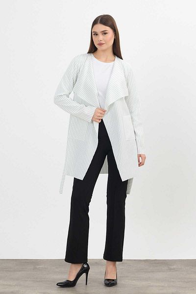 Rays Cardigan lung cu dungi și buzunare model verde 1059