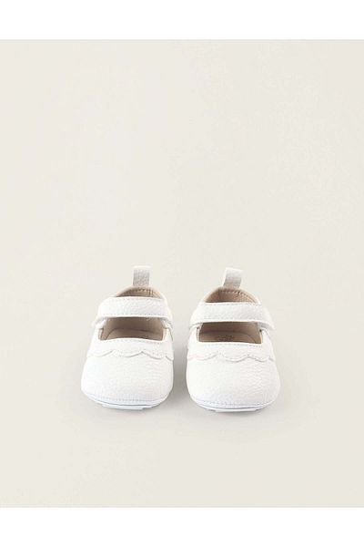 Ziddy FAUX LEATHER BALLERINA FLATS FOR NEWBORN GIRLS, WHITE