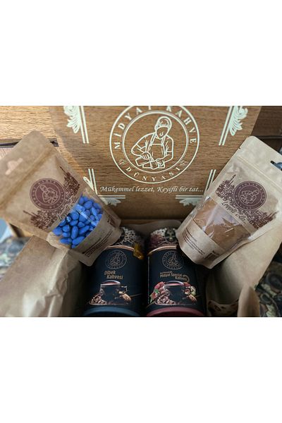 MİDYAT KAHVE DÜNYASI Special Gift - Special Dibek Coffee, Simple Dibek Coffee, Almond Sugar and Turkish Coffee
