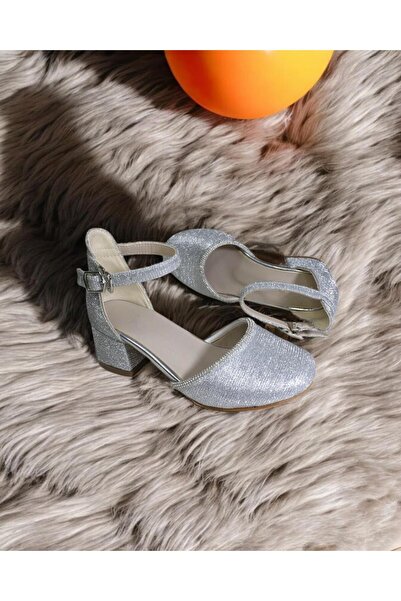 ALPELLİByAlp Gümüş Parlak Taşlı Önü Kapalı Topuklu Prenses Ayakkabısı