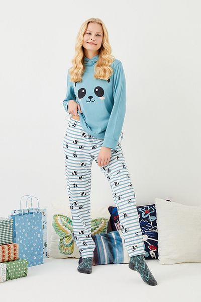 ENNA MODA Set de pijamale premium din țesătură bumbac 100% sezon nou, set de pijamale cu glugă