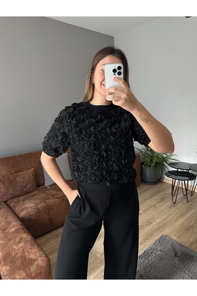 İzel Benli Butik Πλεκτό με λεπτομέρεια τριαντάφυλλου 100% βαμβακερό Mercerized