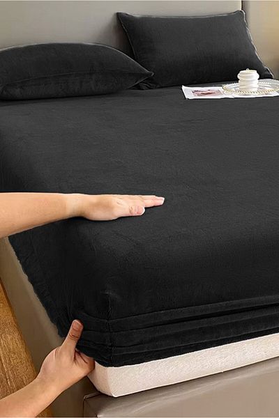 Mulberry طقم ملاءات مطاطية من القماش المخملي مقاس 160x200+30 سم