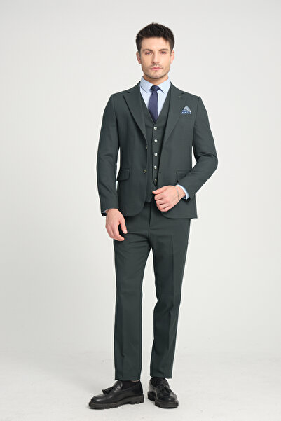 Frappoli Slim Fit Erkek Düz Mono Yaka Çift Yırtmaçlı Astarlı Takim Elbise