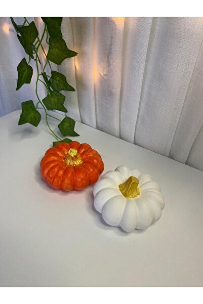 Aminehobbydesign 2'li Dekoratif Balkabağı Turuncu Beyaz Obje