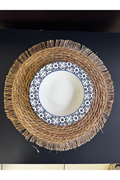 Sever 6 Pieces Tasseled Wicker Round American Serving Supla Runner 35 cm