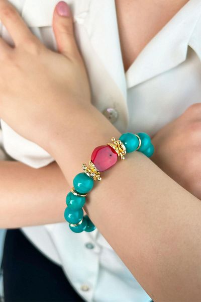 Sose Moda Natural Stone Turquoise Coral Bracelet - Turquoise