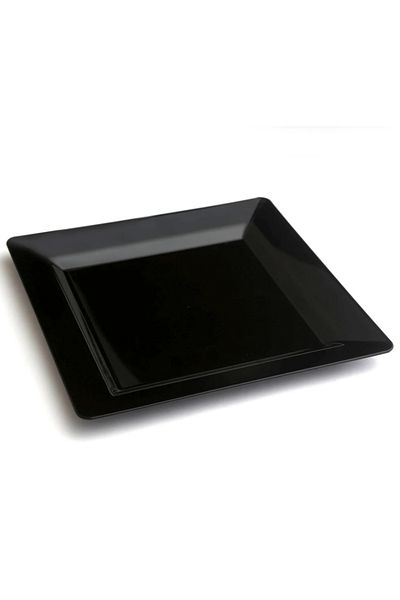 kidspartim Plastic Porcelain Look Square Black Plate 22 cm 10 Pieces