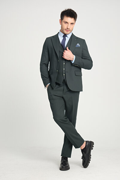 Frappoli Slim Fit Erkek Düz Mono Yaka Çift Yırtmaçlı Astarlı Takim Elbise