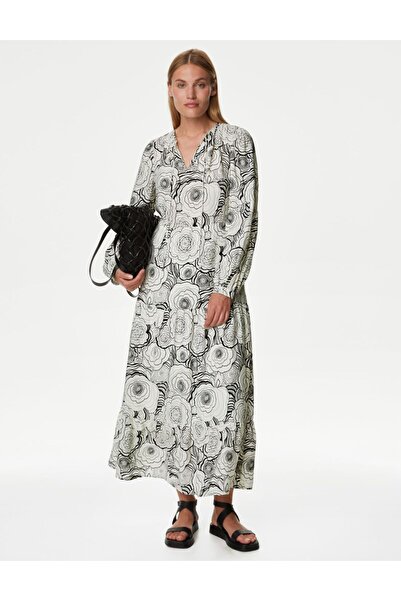 Marks & Spencer Relaxed Fit Çiçek Desenli Midi Elbise