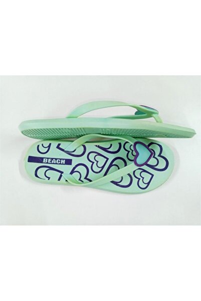 byzek Parmak Arası Terlik Şeffaf Yumuşak Pvc Kalp Tokalı Su Yeşili Plaj Ve Günlük Terlik