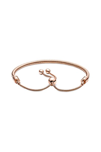 Pandora Şeffaf kübik zirkonlu 14 ayar pembe altın kaplama bileklik