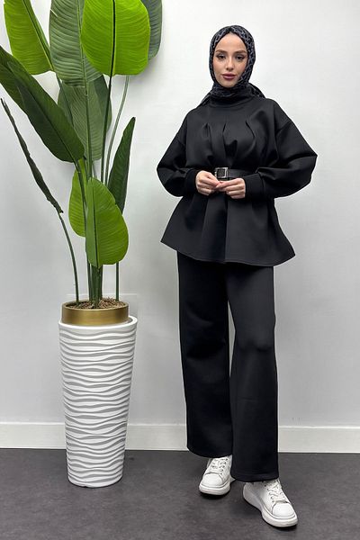 Tesettür Diyarı Women's Scuba Belted Tunic Set
