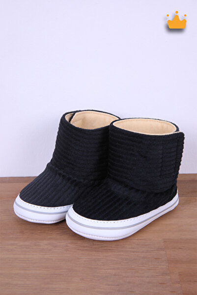 Babyhola Cırtlı Şık Kadife Makosen İlk Adım Ayakkabısı Ev Botu Siyah 5169