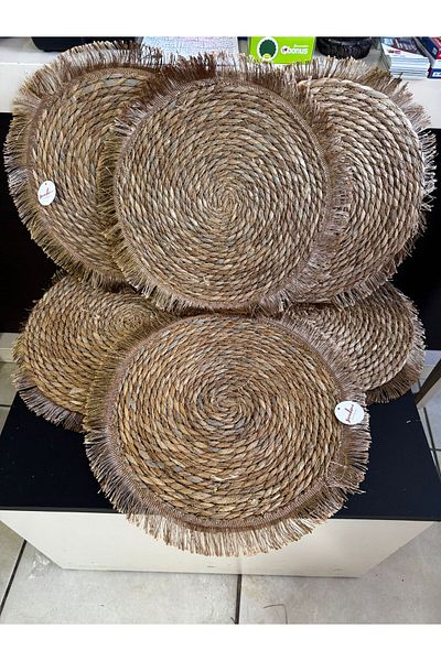 Sever 6 Pieces Tasseled Wicker Round American Serving Supla Runner 35 cm
