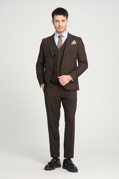Frappoli Slim Fit Men's Solid Mono Neck Double Slit Lined Suit Dress