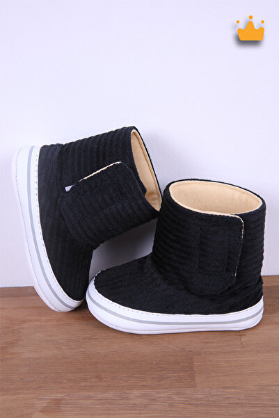 Babyhola Cırtlı Şık Kadife Makosen İlk Adım Ayakkabısı Ev Botu Siyah 5169