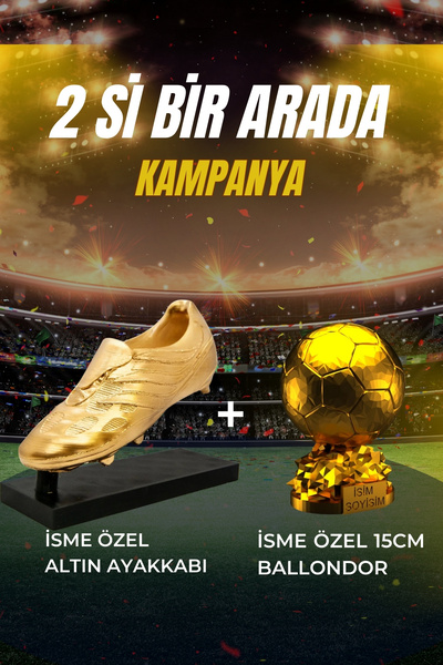 UĞUR MOBİLYA İSME ÖZEL ALTIN AYAKKABI VE İSME ÖZEL 15CM BALLON DOR ÖDÜL KUPASI
