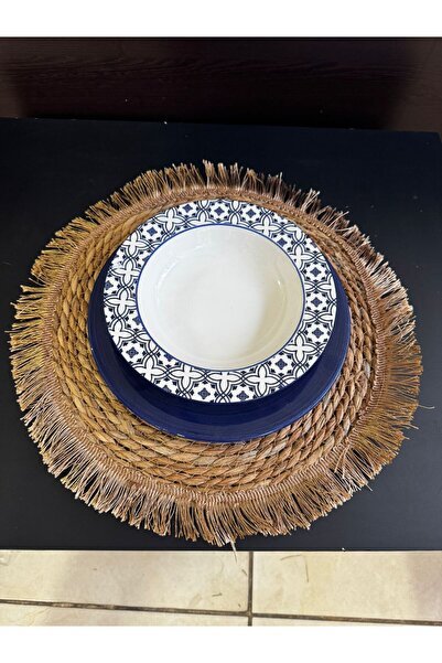 Sever 6 Pieces Tasseled Wicker Round American Serving Supla Runner 35 cm