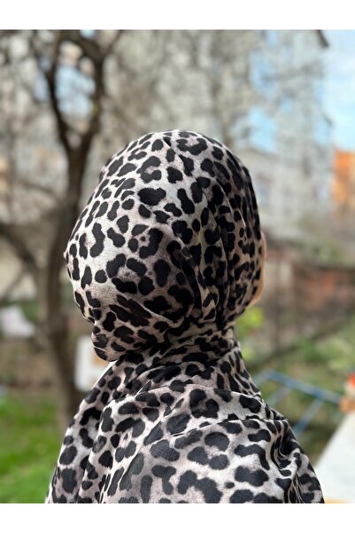shalby Gray Leopard Patterned Soft Cotton Shawl