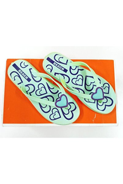 byzek Parmak Arası Terlik Şeffaf Yumuşak Pvc Kalp Tokalı Su Yeşili Plaj Ve Günlük Terlik