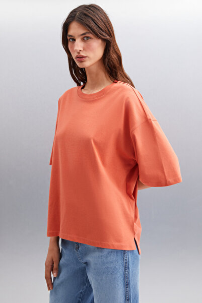 GRIMELANGE Μπλουζάκι Jemmy Women - Χρώμα τούβλου 100% οργανικό βαμβάκι Relaxed Fit Slit