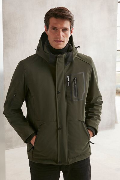 GRIMELANGE Pánská goretexová vodoodpudivá tkanina Bernard Uvolněná khaki kabát s kapucí na zip a kožešinou uvnitř