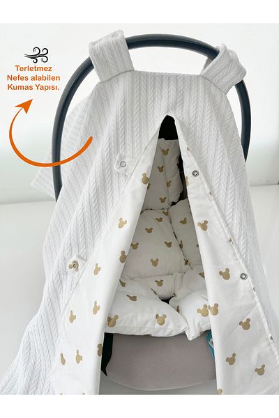 Jaju Baby Gold Micky Knitted Fabric - Double Sided Stroller Cover and Cushion