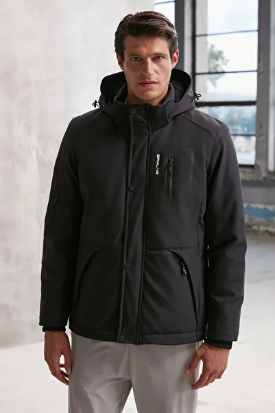 GRIMELANGE Palton pentru bărbați Bernard Gore-tex, țesătură hidrofugă, blană în interior, cu glugă, cu fermoar, albastru bleumarin