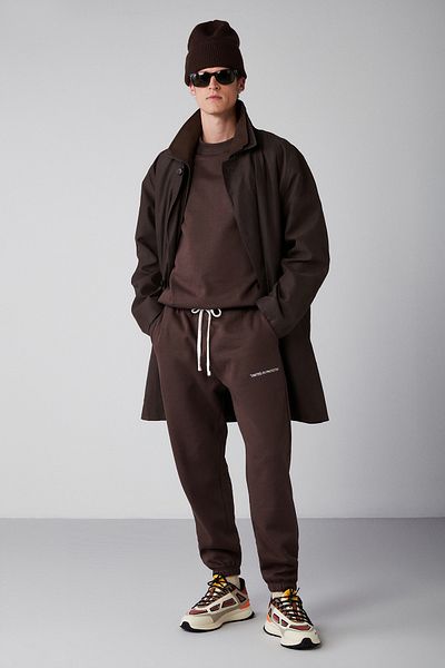 GRIMELANGE Marshall Herren-Trainingsanzug-Set aus Baumwolle, Fleece-Innenseite, bestickt, entspannt, braun