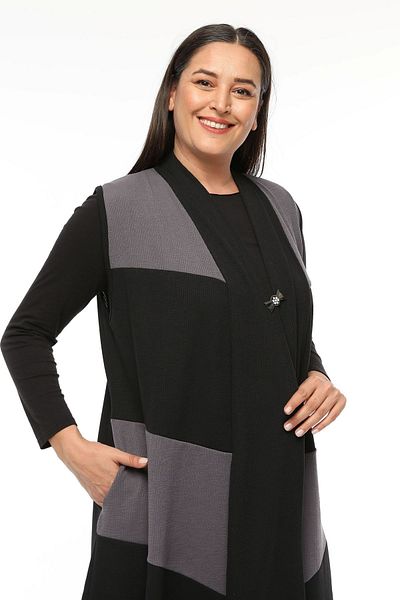 Laden Large Size Women's Spring Summer Mother High Quality Knitted Long Asymmetric Black Vest