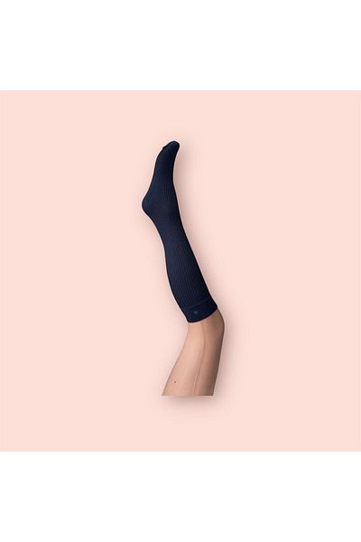 Daymod Rena 80 Den Navy Blue Striped Knee-Length Women's Socks - Set of 3