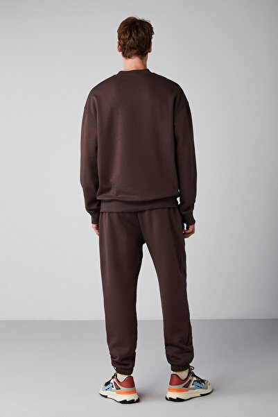 GRIMELANGE Ανδρικό φούτερ Rairok Comfort Oversize Κεντημένο καφέ με Fleece εσωτερικά