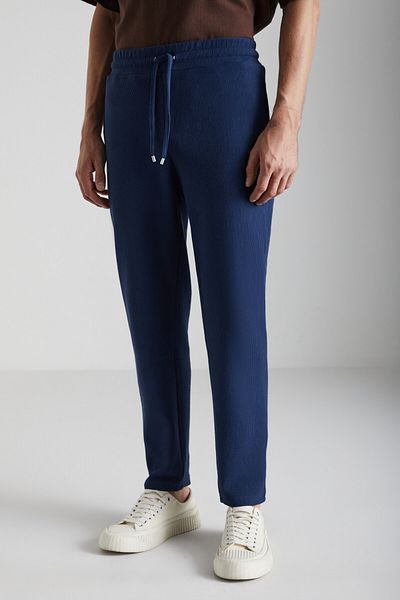GRIMELANGE Berthola Men's Patterned Fabric Regular Fit Ottoman Quality Organic Cotton Navy Blue Sweatpants
