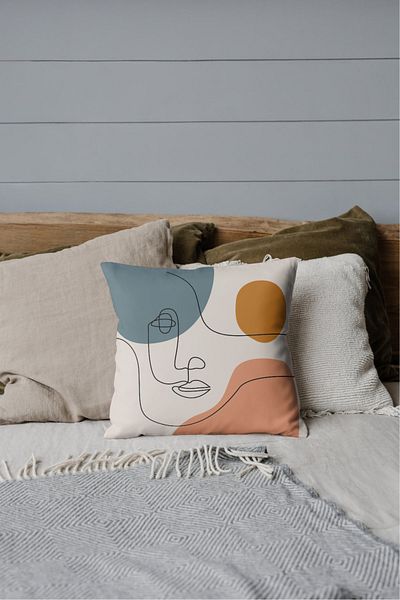 Home Athira Minimalist Abstract Face Illustration Pattern Digital Print Rachel Fabric 45X45 Throw Pillow Cover