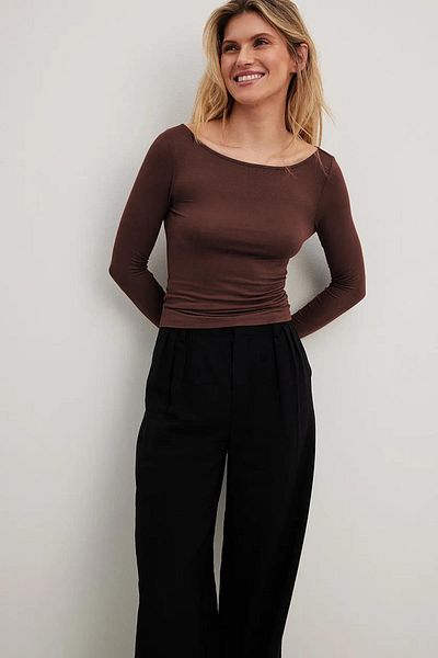 Madmext Brauner Basic-Body mit U-Boot-Ausschnitt für Damen Mg1997