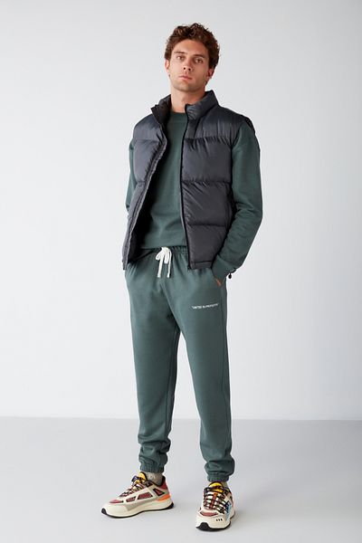 GRIMELANGE Marshall Herren-Trainingsanzug-Set aus Baumwolle, Fleece-Innenseite, bestickt, dunkelgrün