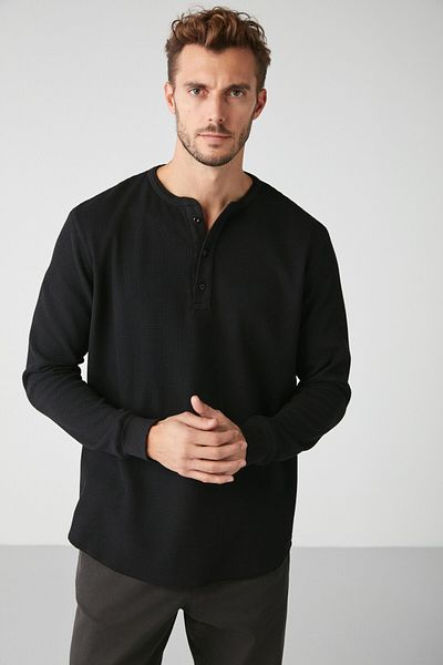 GRIMELANGE Ανδρικά πλεκτά Patrick Waffle - Premium Μαύρο T-shirt με ειδική υφή