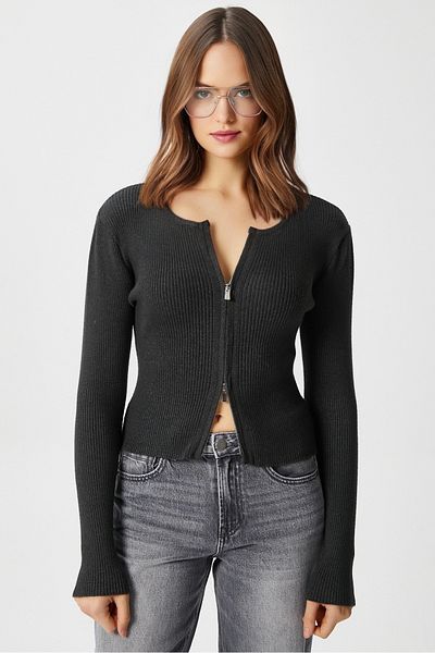 Ritnice سترة نسائية من Verna Viscose بسحاب Saran Anthracite Knitwear