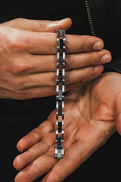 OSMANLI GÜMÜŞ Men's Steel Bracelet - Black Screw Model Steel Bracelet