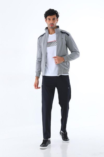 Piyera Men's Two Thread Diver Fabric Zippered Gray Sports Tracksuit Set - 7506