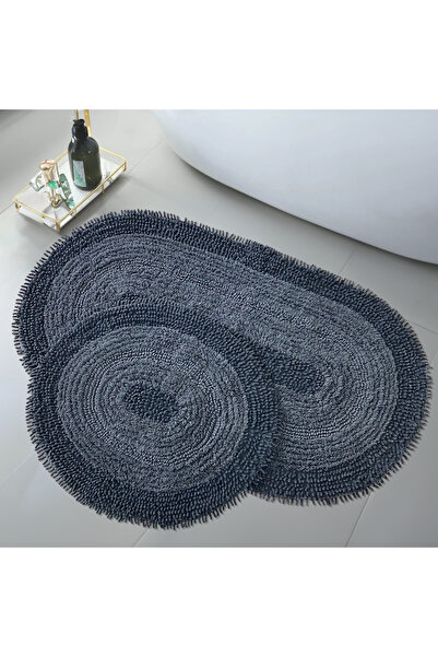 Teksev Φυσικό βαμβακερό σπαγγέτι οβάλ ανθρακί 2 τεμαχίων σετ χαλάκι μπάνιου Σετ καθίσματος τουαλέτας