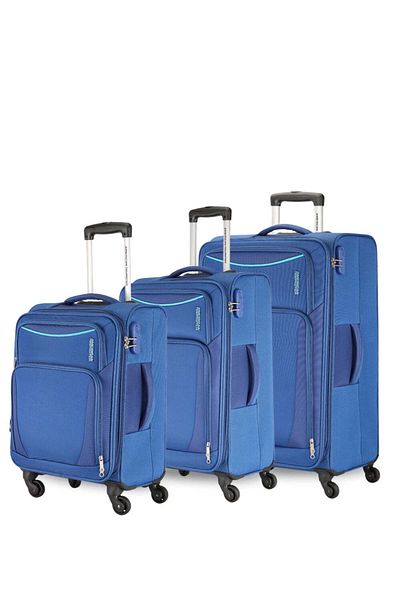 American Tourister PORTLAND 3-Piece Blue Soft Luggage Set with TSA Lock – Sizes 55/68/79