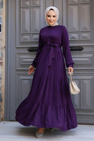 Neva Style Rochie Hijab plisată de culoare prune - 22042MU