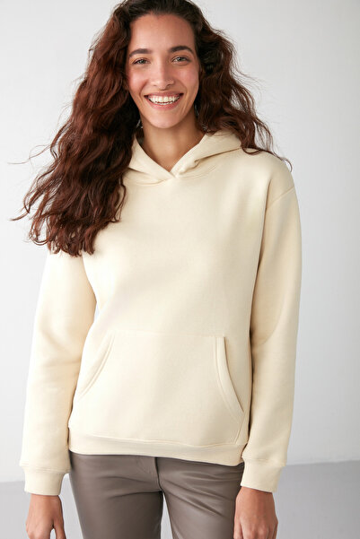 GRIMELANGE Γυναικεία Adel - Βανίλια από οργανικό βαμβάκι, φλις, μαλακό και καγκουρό φούτερ με κουκούλα