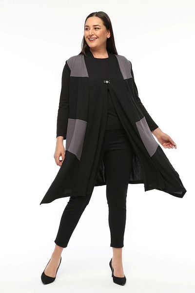 Laden Large Size Women's Spring Summer Mother High Quality Knitted Long Asymmetric Black Vest