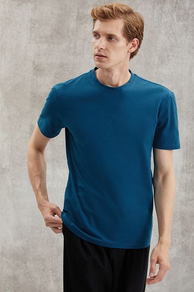 GRIMELANGE Ανδρικό μπλουζάκι Chad Slim Fit Ultra Stretchy με κοντό μανίκι με στρογγυλή λαιμόκοψη Petrol Green
