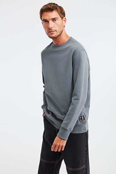 GRIMELANGE Pánská mikina Travis z měkké tkaniny Regular Fit s kulatým límcem tmavě šedá